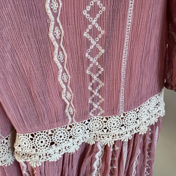 Anthropologie Floreat Orchard Pink Off Shoulder Boho Romantic Chiffon Mini Dress - Picture 8 of 10